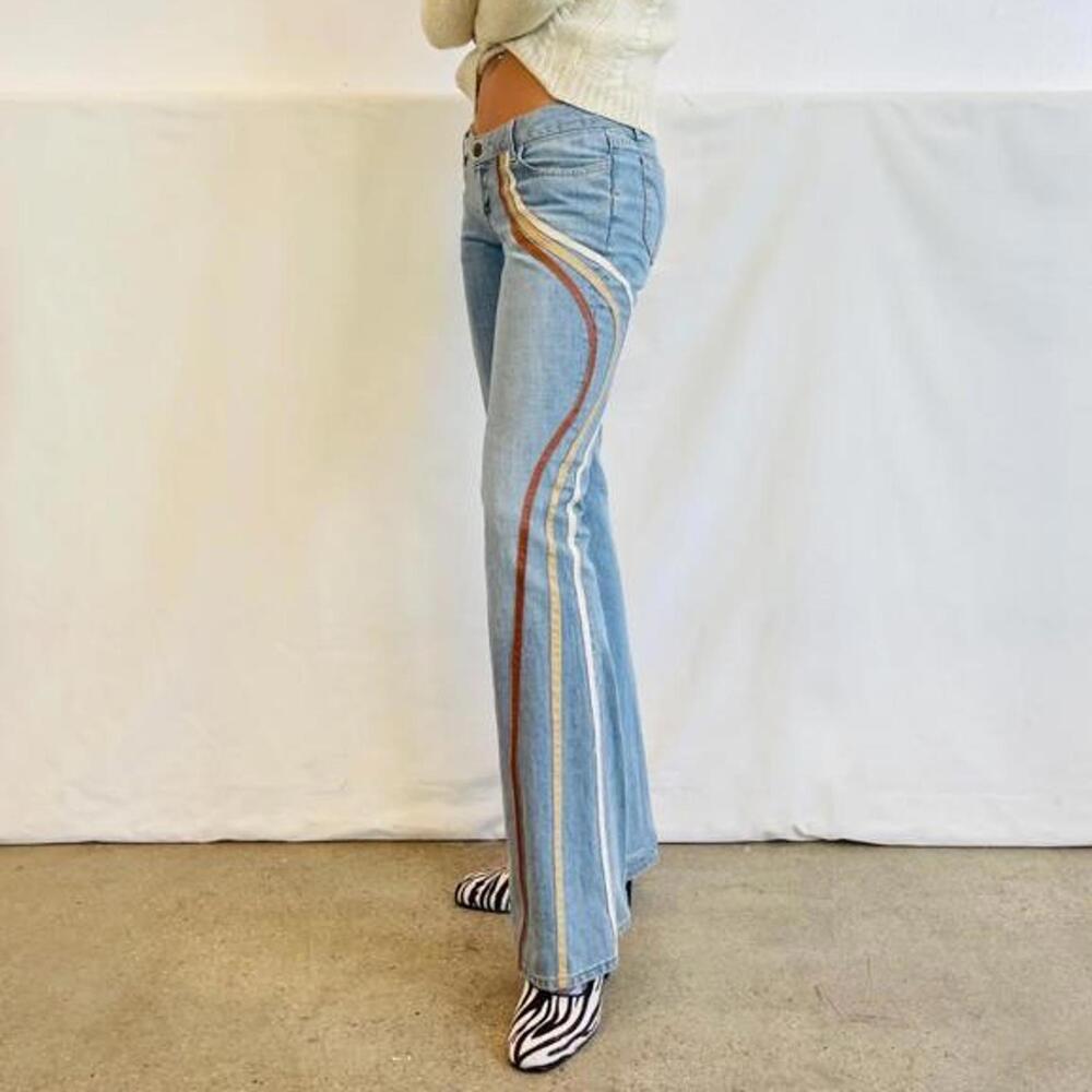 Vintage Y2K Sweetheart Low Rise Bootcut Wavy Striped Flare Jeans Size 6 2000s